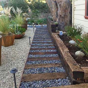Railroad Tie & River Rocks Walkway