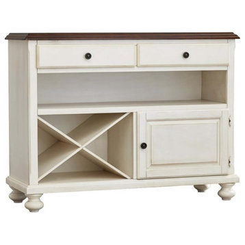 Sunset Trading Andrews Wood Server in Distressed Antique White/Chestnut Brown