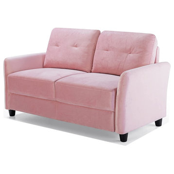 Contemporary Loveseat, Cushioned Seat and Back With Flared Arms, Blush Velvet