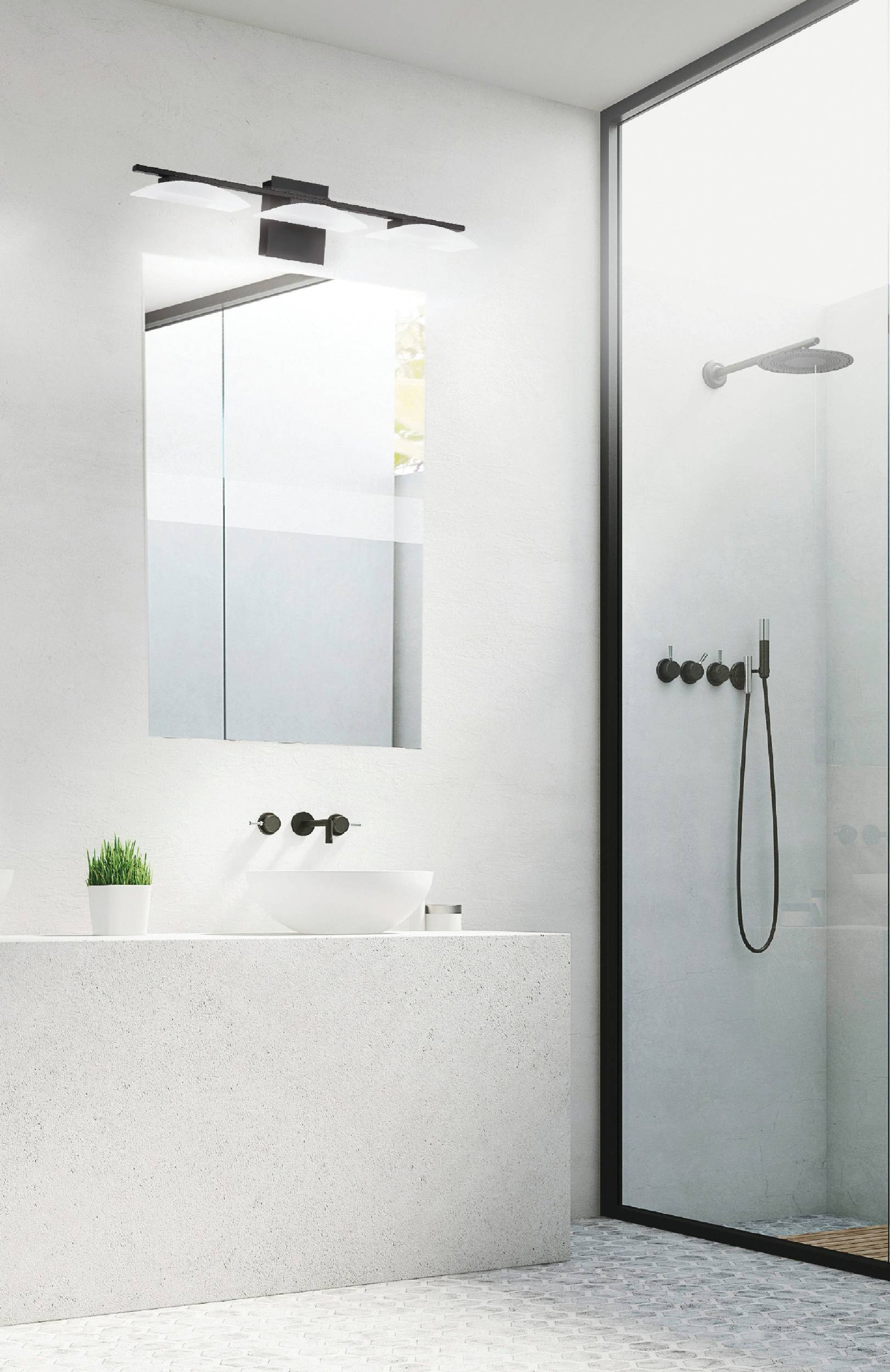 3-Light, 6.7W LED Vanity Light, Matte Black/Satin Plastic Shade