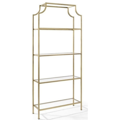 Crosley Furniture Aimee 4 Shelf Glass/Metal Etagere Bookcase in Antique Gold