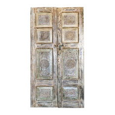 Antique White Door Panels, Subtle Green, Barn Doors, Pair of Teak Door Panels