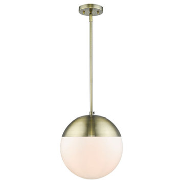 Dixon Pendant, Aged Brass with Opal Glass and Aged Brass Cap