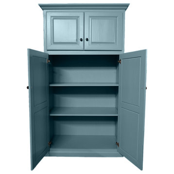 Traditional Kitchen Pantry With Upper Storage, Interesting Aqua