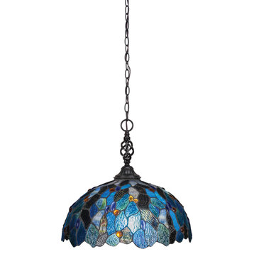 Elegante 1-Light Pendant, Matte Black/Blue Mosaic Art
