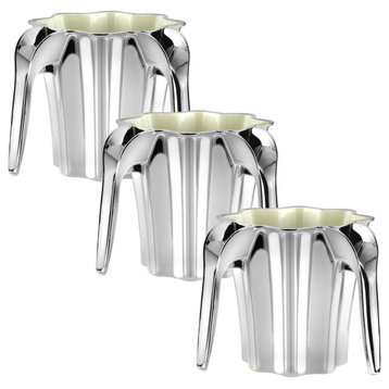 YBM Home Plastic Star Shaped Wash Cup With Dual Handle, Silver, 3-Pack