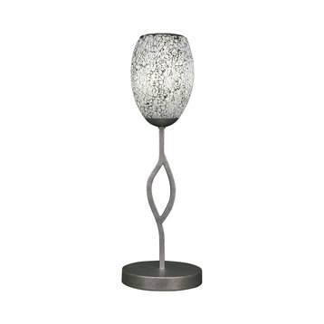 Revo Mini Table Lamp In Aged Silver, 5" Black Fusion Glass