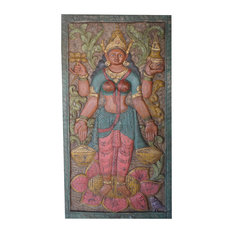Mogulinterior - Consigned Vintage Wall Panel Barn Door Carved Lakshmi Hindu Goddess of Wealth - Wall Accents