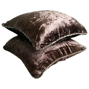 Brown Velvet Solid Color Decorative Pillow Cover Choco Shimmer