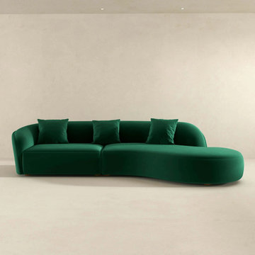 Elijah Japandi Style Curvy Sectional Sofa -  Green