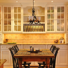 Open shelving with plate rack