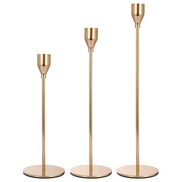 Set of 3 Gold Candlestick Holders