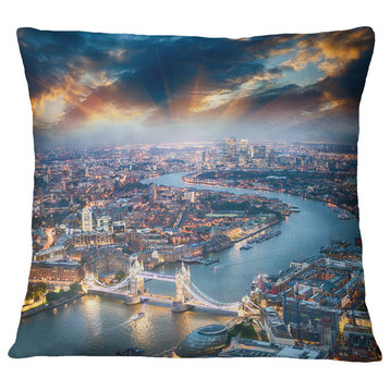 Aerial View of London At Dusk Cityscape Photo Throw Pillow, 16"x16"