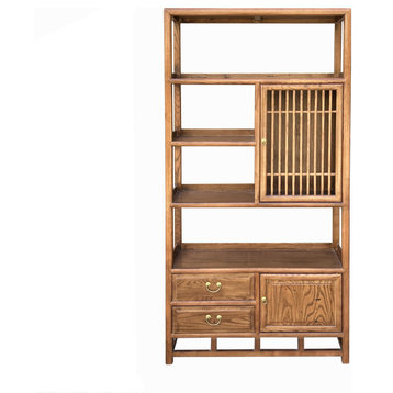 Chinese Elm Wood Brown Open Display Bookcase Cabinet Hcs4546