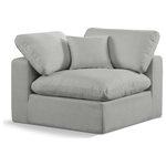 Meridian Furniture - Comfy Beige Linen Textured Fabric Modular Chair, Grey, Linen Textured Fabric, Corner Chair - Give your space a whole new look with this grey Comfy linen textured fabric corner chair. This handsome chair fits nicely with other items in the Comfy collection and is a versatile seating option designed for adaptability, comfort and style. Wrapped in rich grey durable linen textured fabric upholstery, this chair offers a plush embrace of overstuffed down feather cushions, carefully crafted to deliver the highest level of comfort. The perfect seat for creating an oasis for relaxation, this chair has thick foam surrounding its frame for added support and coziness.