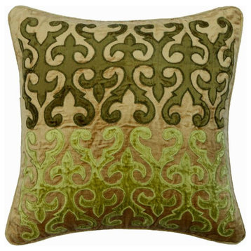 Handmade 16"x16" Applique Green Velvet Cushion Cover, Evergreen