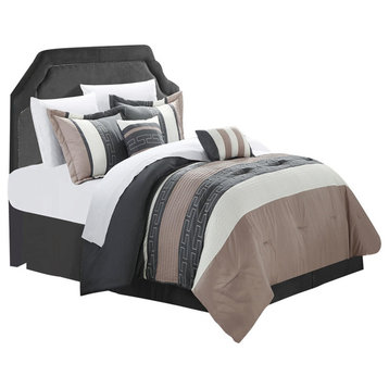 Carlton Taupe, Gray And Tan Queen 6-Piece Comforter Bed In A Bag Set