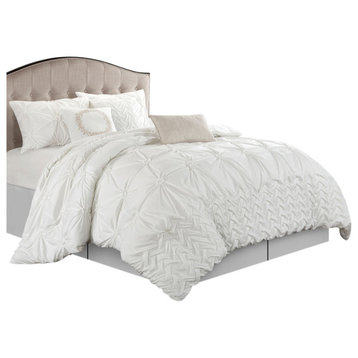 Piercen 7-Piece Bedding Comforter Set, White, Queen