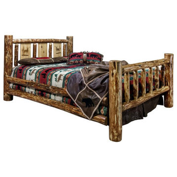 Montana Woodworks Glacier Country Wood Twin Bed with Elk Design in Brown