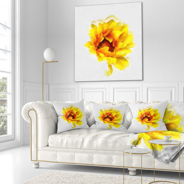 Yellow Watercolor Sunflower Floral Throw Pillow, 16"x16"