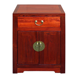 Chinese Oriental Brown Moon Face End Table Nightstand cs3122 - Nightstands And Bedside Tables