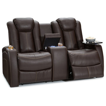 Seatcraft Omega Home Theater Seating Sofa Power Recline Powered Headrests, Brown, Loveseat With Storage Console
