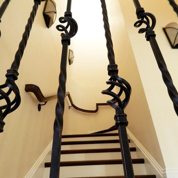Twisted Iron Baskets & Wood Newels, Double Flared Bottom - Quail West