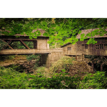 "Cedar Mill and Covered Bridge" Painting Print on Canvas