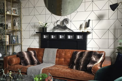 Photo of a contemporary open plan living room in London with multi-coloured walls.