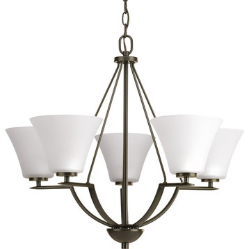 5-Light Chandelier, Antique Bronze Finish  With Etched Shades