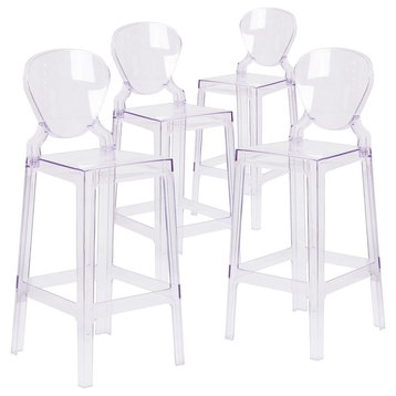 Ghost Barstools, Transparent Crystal With Tear Back, 29.75", Set of 4
