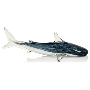 Decorative Glass Wildlife Blue Shark Figurine, Large