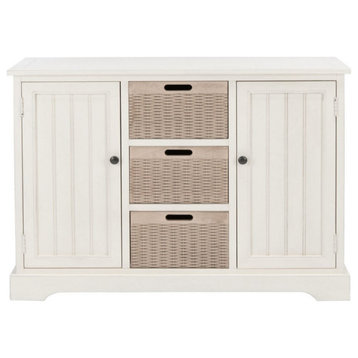 Gracyn 2 Door and 3 Removable Baskets Distressed White With Natural Baskets