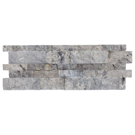 Silver Travertine Ledger Panel, Split Face, 7.25”x19.75”x3/4", 90 sqft-boxed