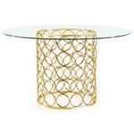 Meridian Furniture - Opal Dining Table, Gold Base - Bring a fresh new look to your dining room with the Opal Collection from Meridian Furniture. The intertwined geometric format that forms the table's gold stainless steel base and the chair's backs makes them a must for modern decor, while sleek metal frames on the chairs provide a contemporary look with the durability of metal to ensure the set's long-lasting beauty.