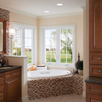 Tuscany series casement window with decorative colonial grid design bathroom