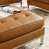 Loft Tufted Upholstered Faux Leather Ottoman, Silver Tan