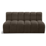 Meridian Furniture - Arc Boucle Fabric Upholstered 2-Pc. Modular Sofa, Brown - Give your living room or den the perfect blend of style and versatility with this Arc boucle fabric curved modular Sectional. Part of the Arc modular furniture collection, this Sectional comes upholstered in rich brown boucle fabric and features deep channel tufting that adds a touch of luxury while enhancing comfort and support. A seamless combination of form and function, this chair can be used with other Arc pieces to create a myriad of configurations in your well-curated room.