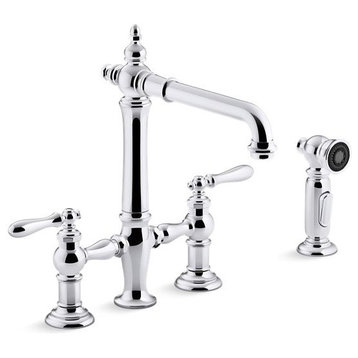 Kohler Artifacts Deck-Mount Bridge Kitchen Faucets & Sidespray, Polished Chrome