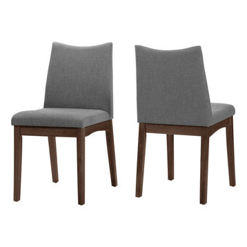 GDF Studio Gertrude Fabric & Wood Finish Dining Chairs, Set of 2, Dark Gray/Waln