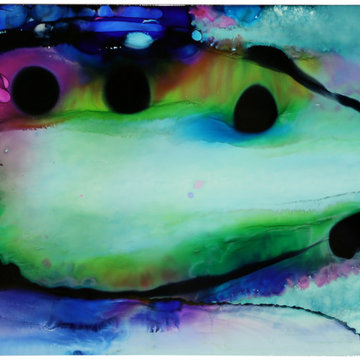 Fish in Paradise - Green, Blue & Black Abstract Tropical Metal Wall Art, Fish Pa