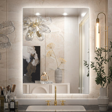 Backlit LED Mirror for Bathroom, Anti-Fog Dimmable, Silver, 36x28