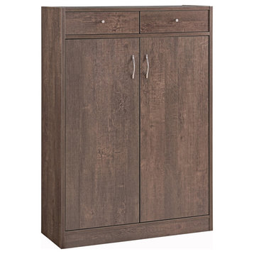 Wooden Shoe Cabinet With 2 Drawers And 2 Door Cabinet, Walnut Oak Brown