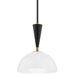 Troy Lighting - Troy Lighting Payson 1-Light 12" Pendant, Brass/Clear/Etched, F1512-PBR-SBK - A dome-shaped shade is paired with a slender, conical neck creating a vintage-inspired silhouette that has a minimalist, modern appeal. The clear glass shade is etched on the inside and fills with a soft, gorgeous glow when lit. Pops of Patina Brass contrast beautifully with the Soft Black finish. The wall sconce can be mounted to provide uplight or downlight.