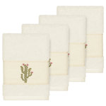 Linum Home Textiles - Mila 4 Piece Embellished Washcloth Set - The MILA Embellished Towel Collection features whimsical blooming cactus in applique embroidery on a woven textured border. These soft and luxurious towels are made of 100% premium Turkish Cotton and offer lasting absorbency and superior durability. These lavish Turkish towels are produced in Linum�s state-of-the-art vertically integrated green factory in Turkey, which runs on 100% solar energy.