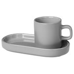 blomus - Pilar 2-Piece Espresso Cup Set, Gray - PILAR Espresso Cups with Trays, Set of 2 are functional for every occasion. Beautifully shaped yet humble enough to act as a discreet backdrop to the perfectly arranged meal. Stoneware pieces include bowls, plates, mugs and serveware. The full range is available in 4 complimentary colors.