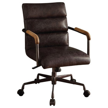 Bowery Hill Transitional Leather Swivel Office Chair in Antique Ebony Black