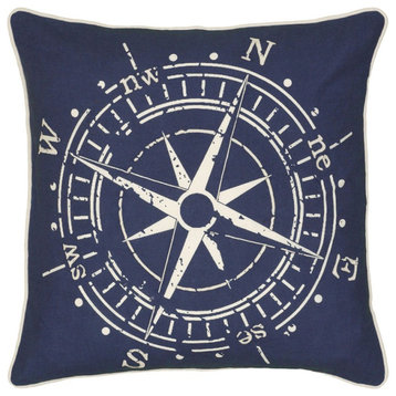 18" Navy and White Nautical Compass Down Throw Pillow