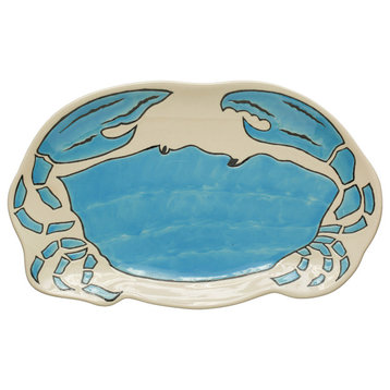 Stoneware Crab Shaped Plate with Wax Relief Illustration, Multicolor