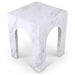 Meridian Furniture - Palermo Marble End Table, White - Discover the Palermo carrara white marble end table, showcasing an arched shape and Art Deco design, making it a stunning centerpiece for any space. Crafted for both style and durability, it blends luxury with practicality, becoming the focal point of gatherings and conversations. Elevate your living area with its timeless appeal and sophisticated design.